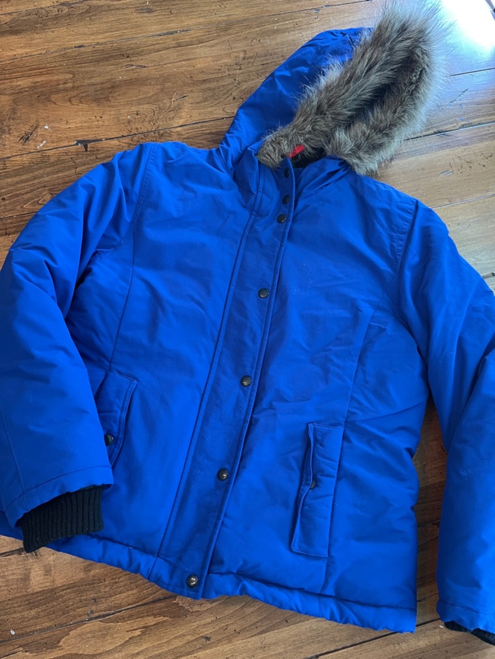 Old Navy Royal Blue Puffer Jacket with Faux Fur Trim